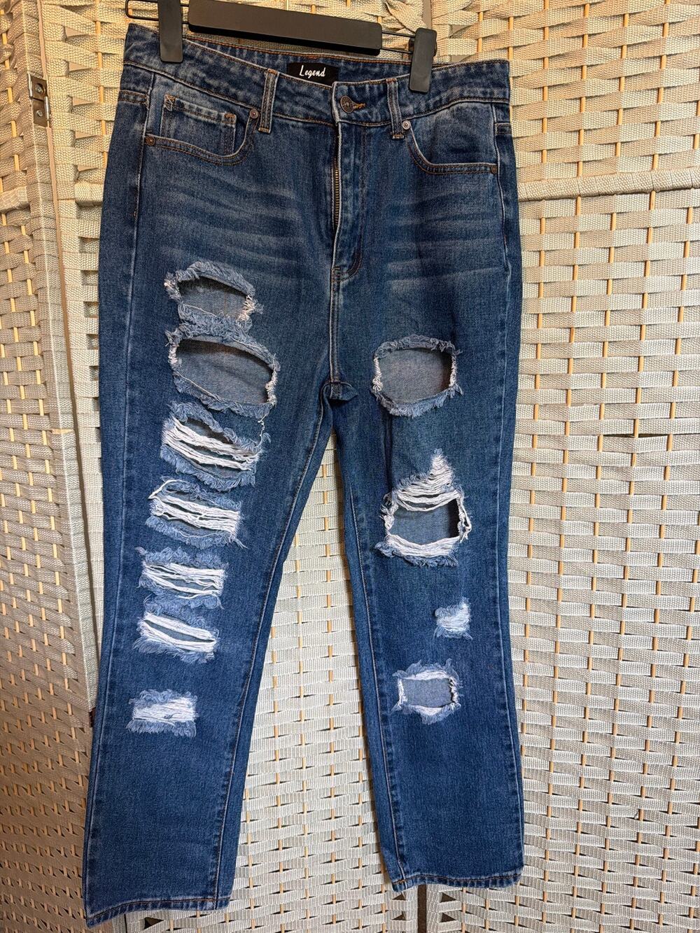 Legend High Rise Distressed Straight Leg Denim Jeans Medium Wash 13